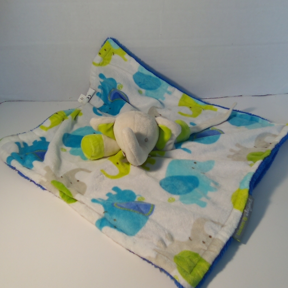 Blanket And Beyond Blue Green Elephant Lovey Security Blanket